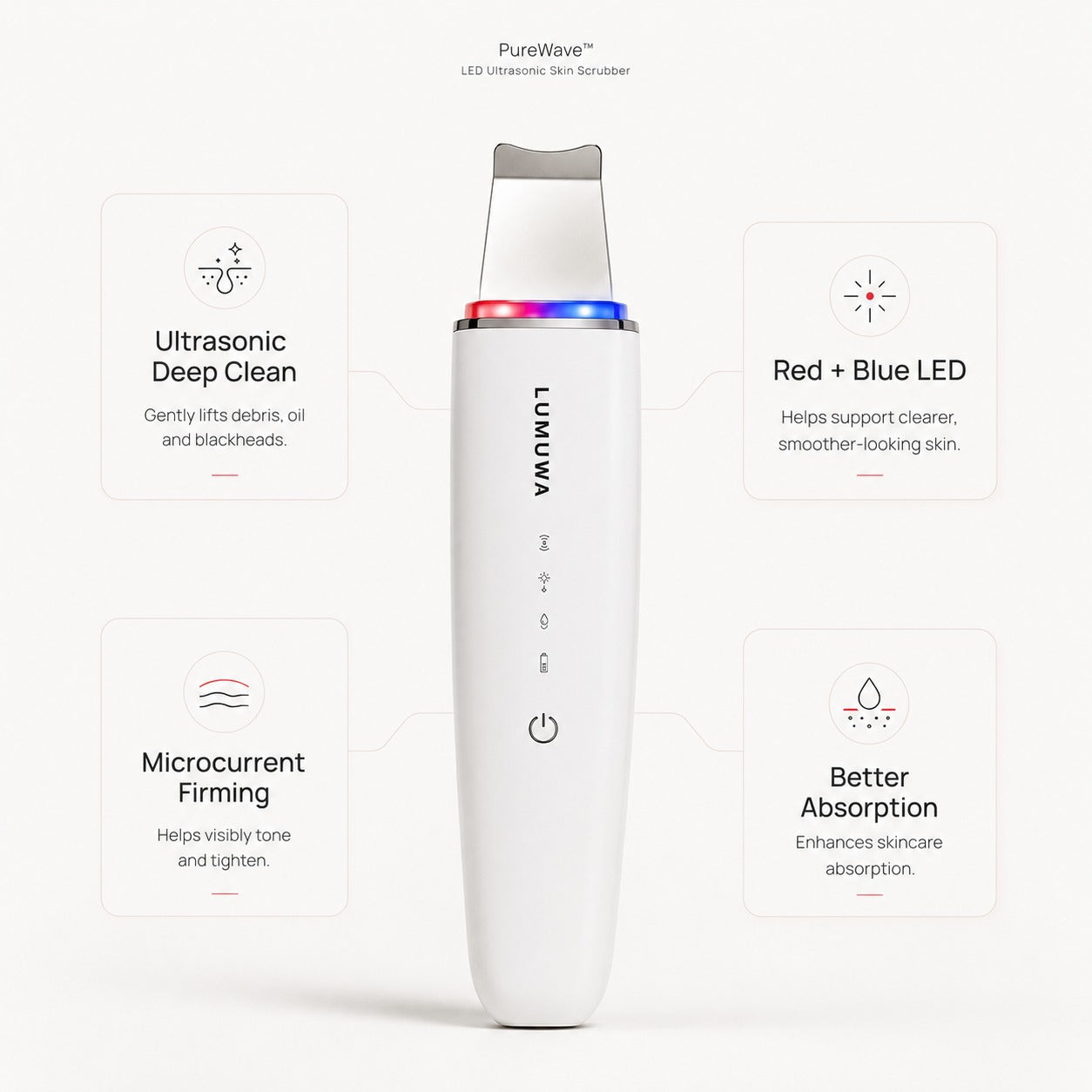 Lumuwa PureWave™ LED Ultrasonic Skin Scrubber
