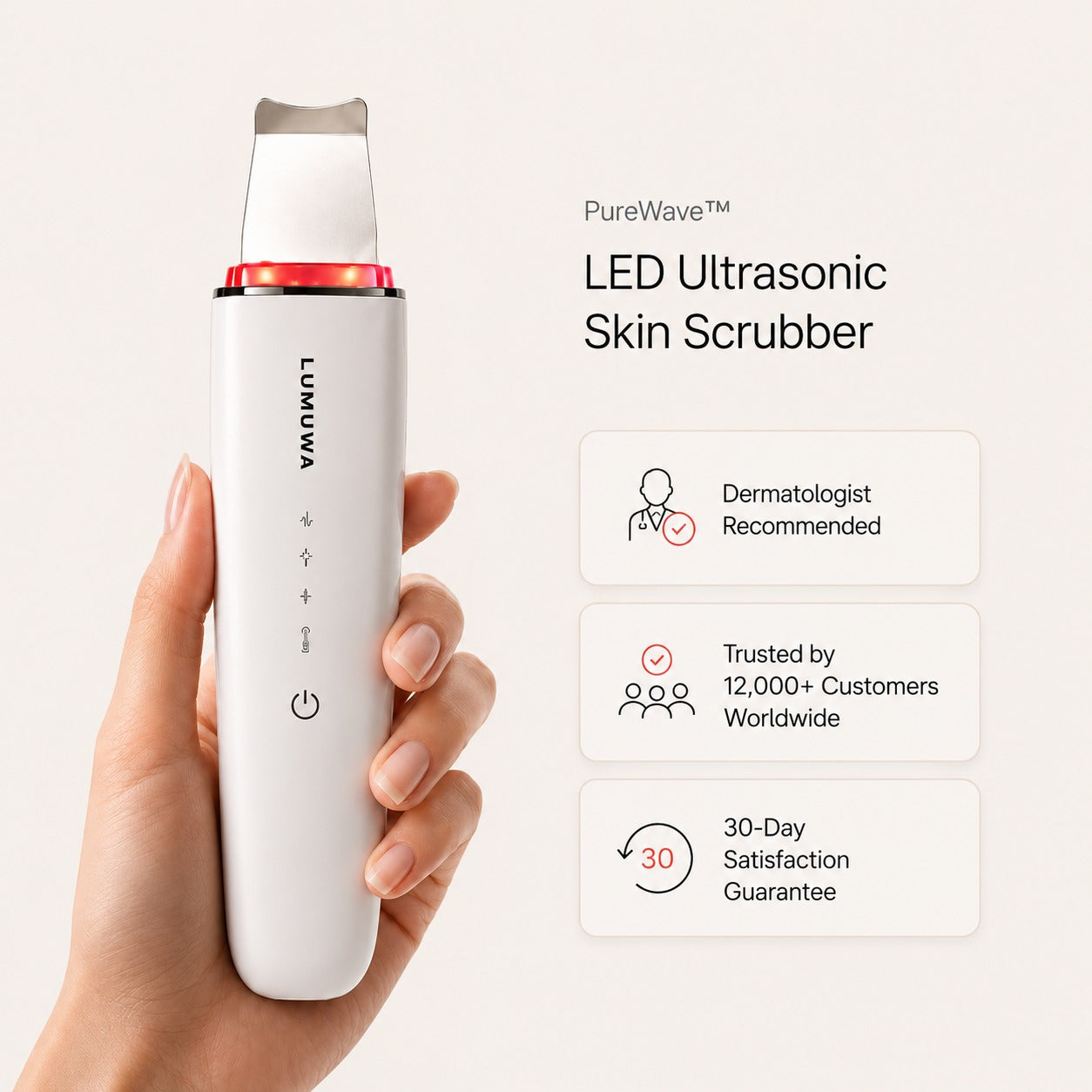 Lumuwa PureWave™ LED Ultrasonic Skin Scrubber