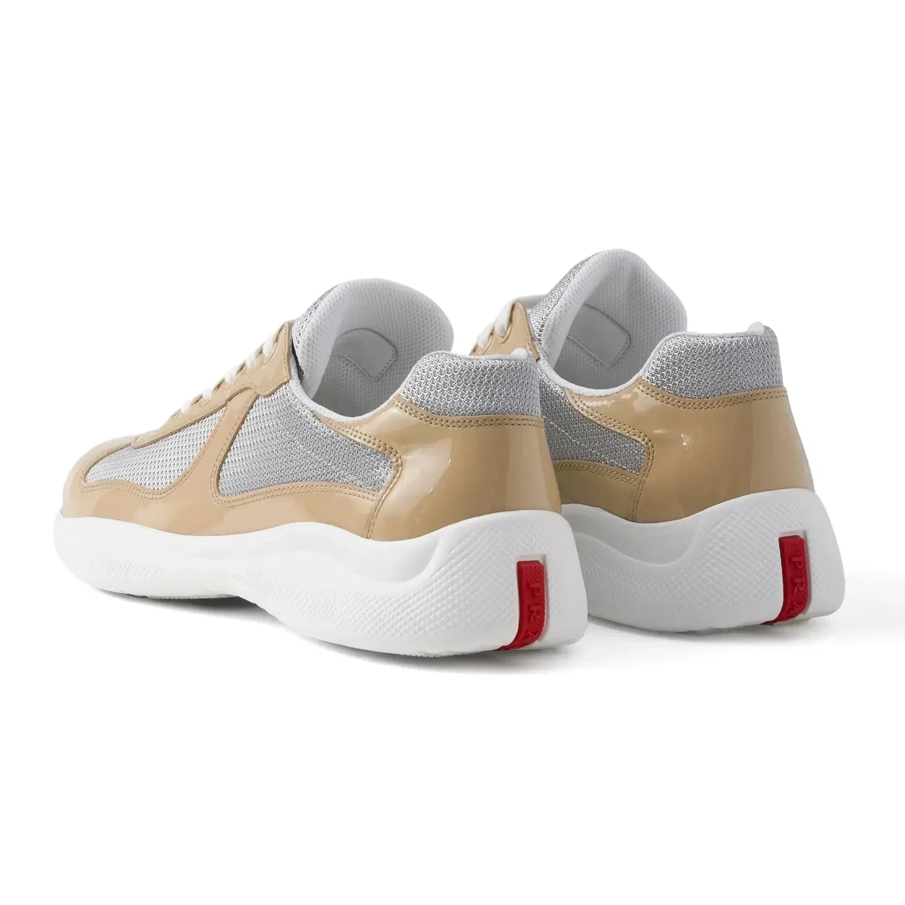 Prada Americas Cup Logo Patch Patent Beige Sneaker