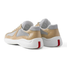 Prada Americas Cup Logo Patch Patent Beige Sneaker
