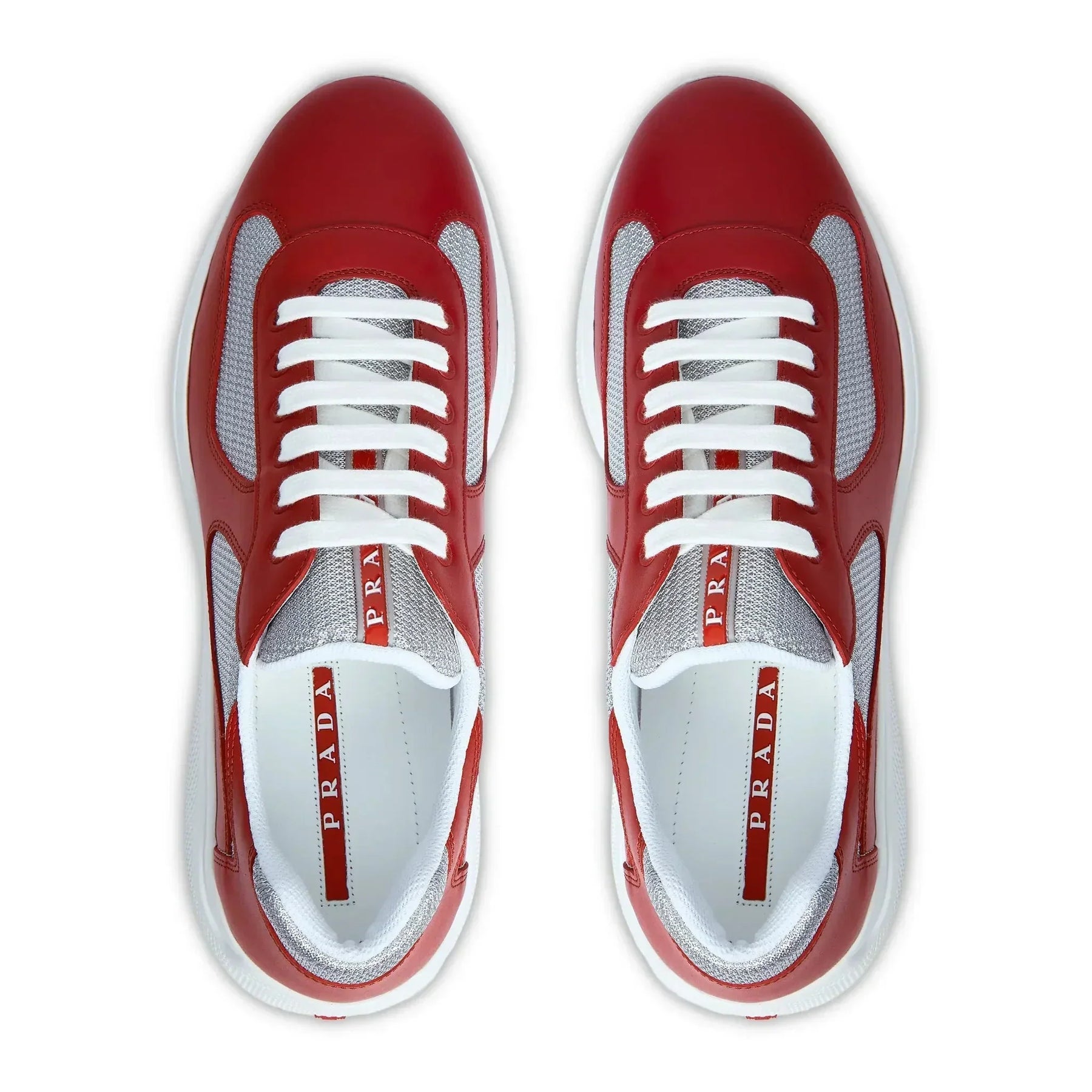 Prada Americas Cup Soft Rubber And Bike Fabric Red Silver Sneaker